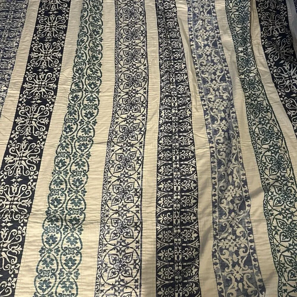 Garnet Hill Twin Bedspread Blue 100% Cotton Quilted Bedding Pillow Sham